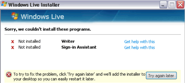 Window Live Writer Installer Error Message